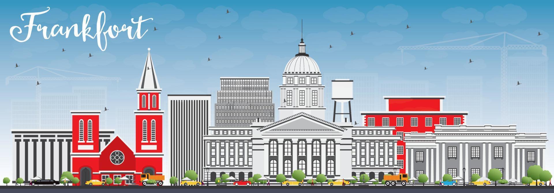 Frankfort Skyline with Gray Buildings and Blue Sky. vector