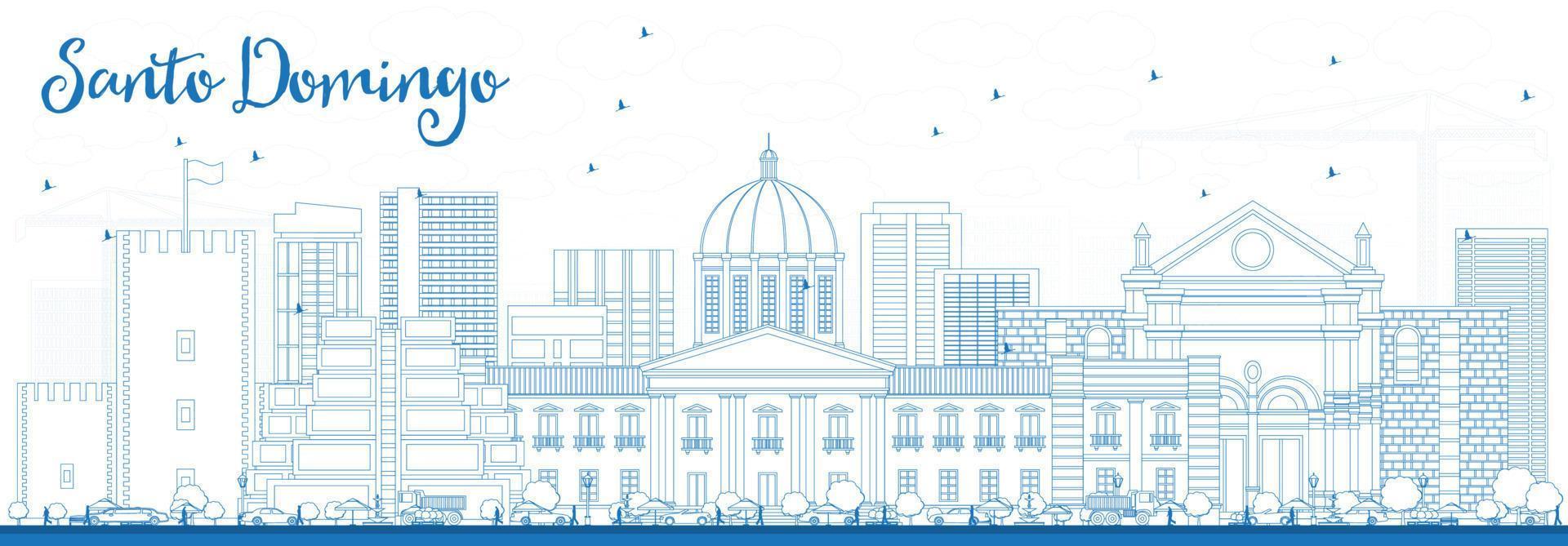 Outline Santo Domingo Skyline with Blue Buildings. vector