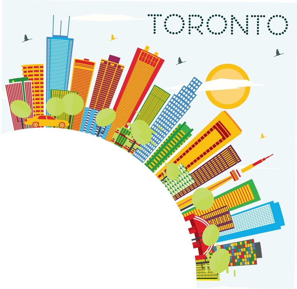 Toronto Skyline with Color Buildings, Blue Sky and Copy Space. vector