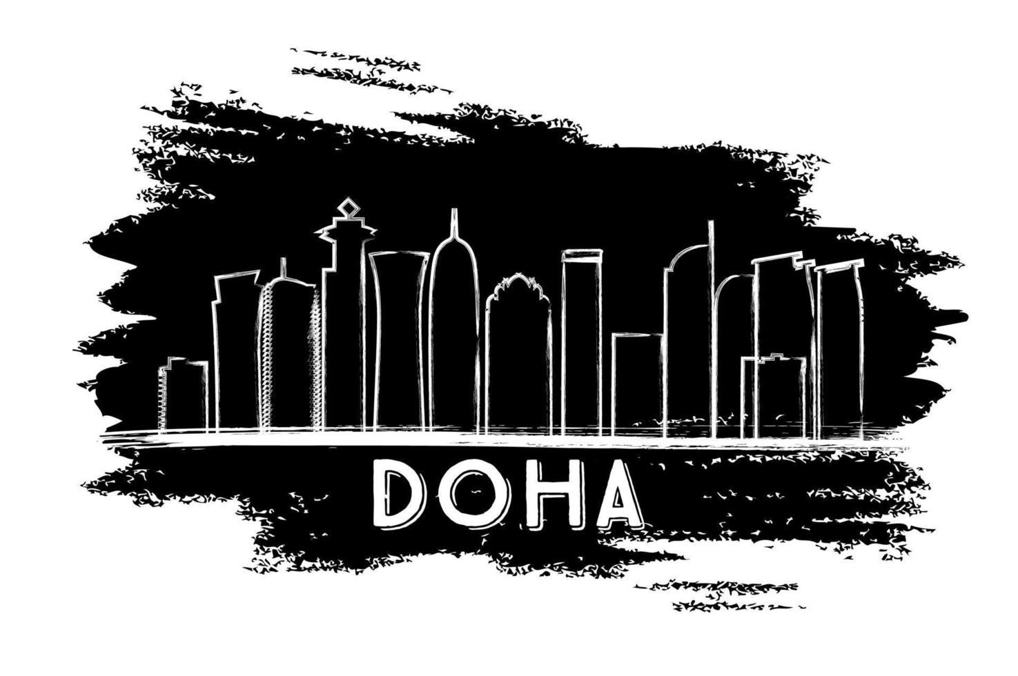 Doha Skyline Silhouette. Hand Drawn Sketch. vector