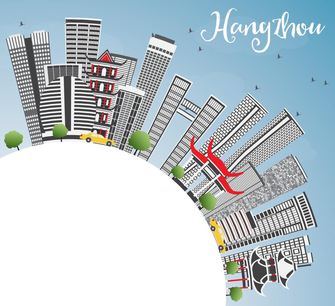 horizonte de hangzhou con edificios grises, cielo azul y espacio para copiar. vector