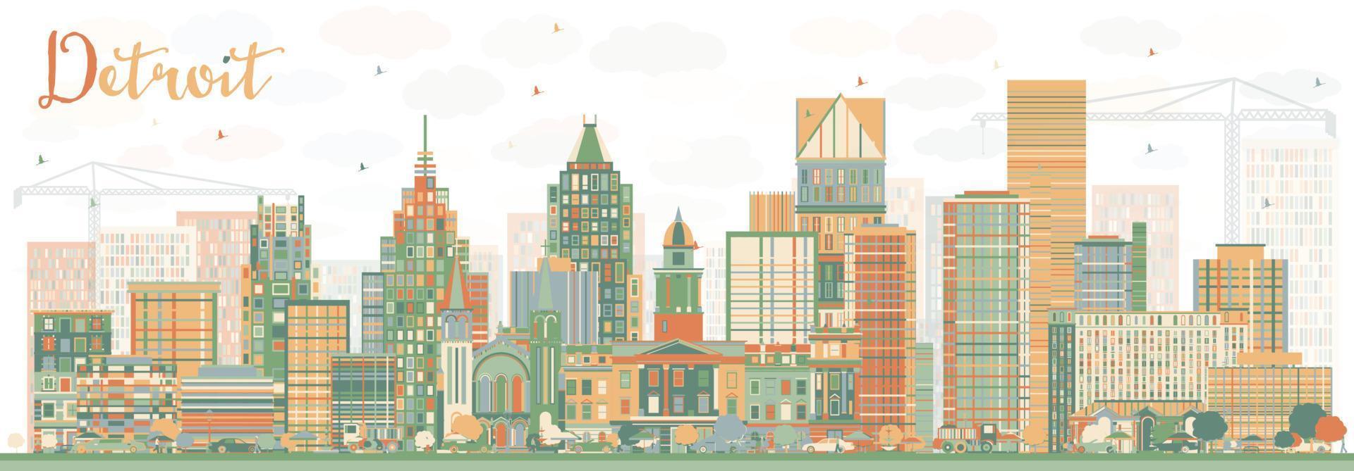 Abstract Detroit Skyline with Color Buildings. vector