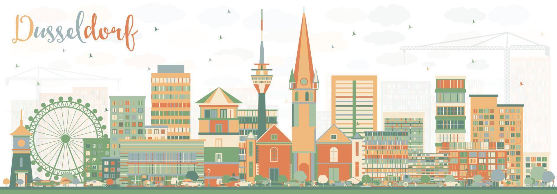 Abstract Dusseldorf Skyline with Color Buildings. vector