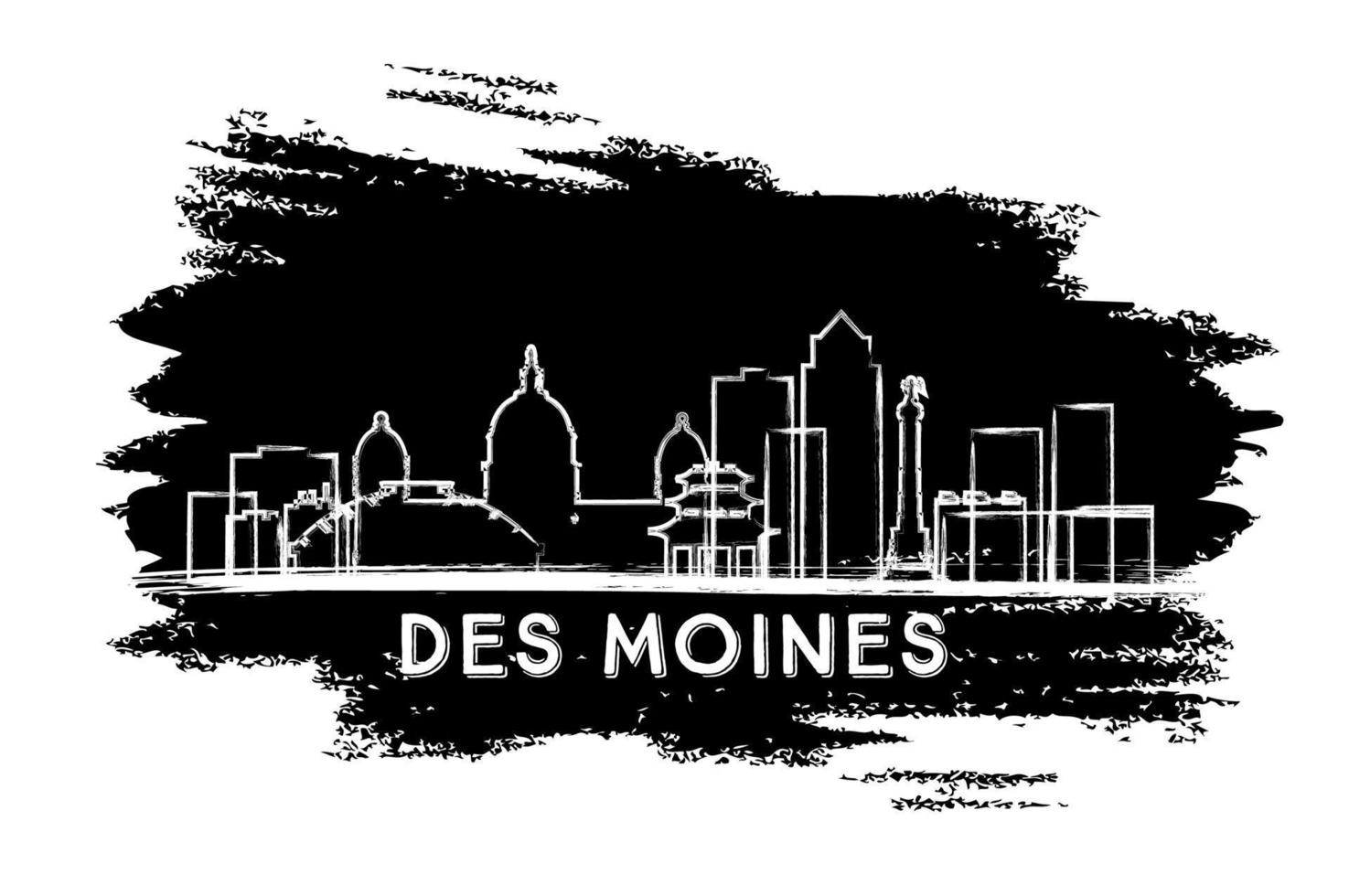 Des Moines Skyline Silhouette. Hand Drawn Sketch. vector