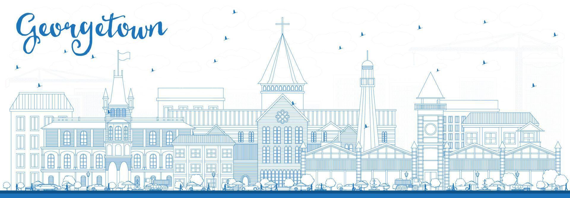 Outline Georgetown Skyline with Blue Buildings. vector
