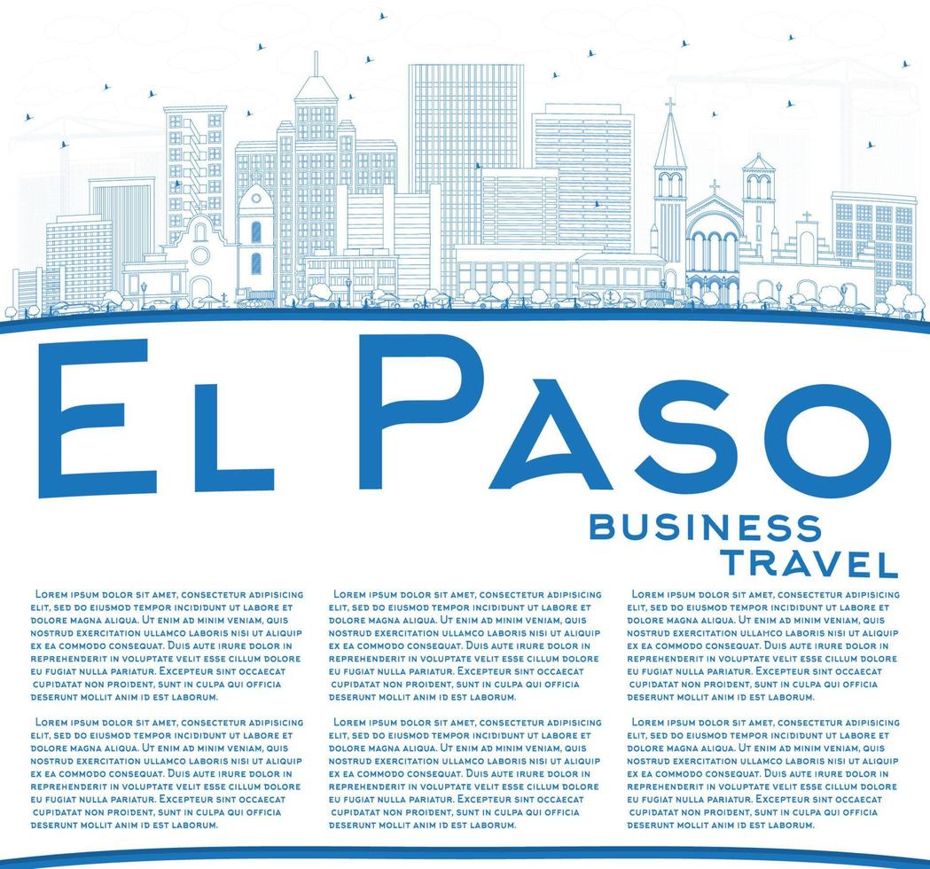 Outline El Paso Skyline with Blue Buildings and Copy Space. vector