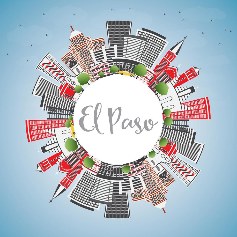 El Paso USA Skyline with Gray Buildings, Blue Sky and Copy Space. vector