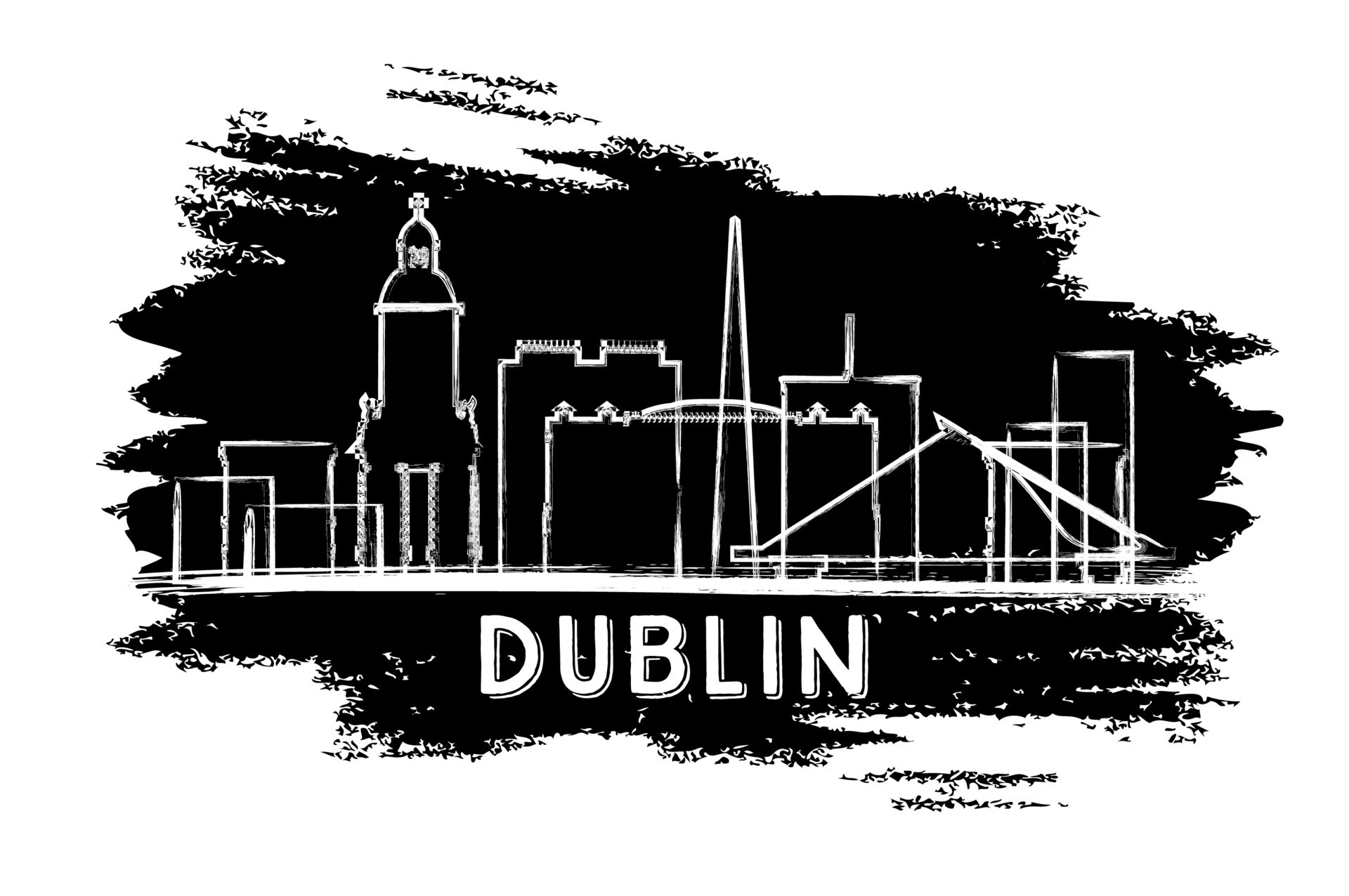 Dublin Skyline Silhouette. Hand Drawn Sketch. 16086058 Vector Art at
