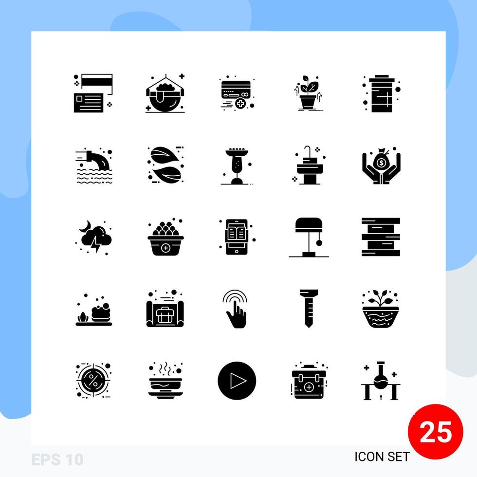 User Interface Pack of 25 Basic Solid Glyphs of success grow pot plant plus Editable Vector Design Elements