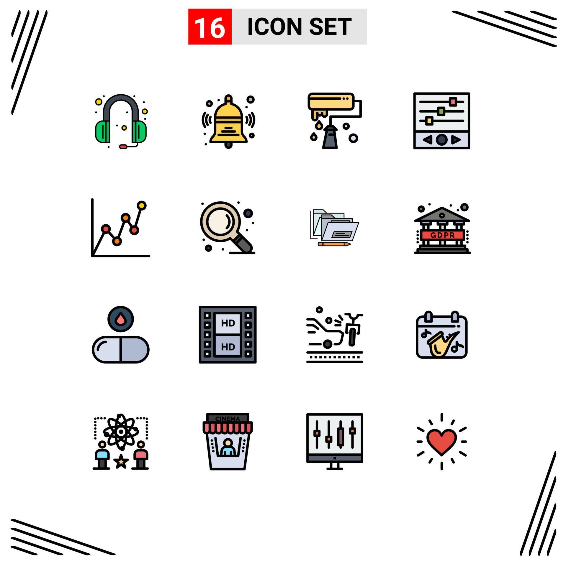 16 Universal Flat Color Filled Line Signs Symbols of card sound waves