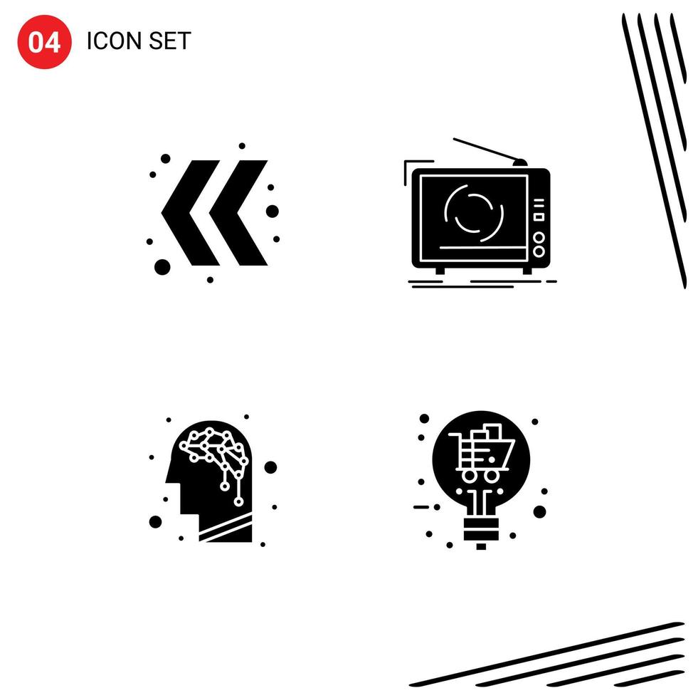 Universal Icon Symbols Group of 4 Modern Solid Glyphs of arrow brain tv television retail Editable Vector Design Elements