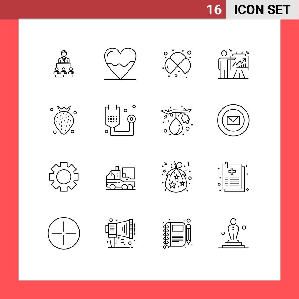 Pack of 16 Modern Outlines Signs and Symbols for Web Print Media such as chart arrow hospital lab chemistry Editable Vector Design Elements