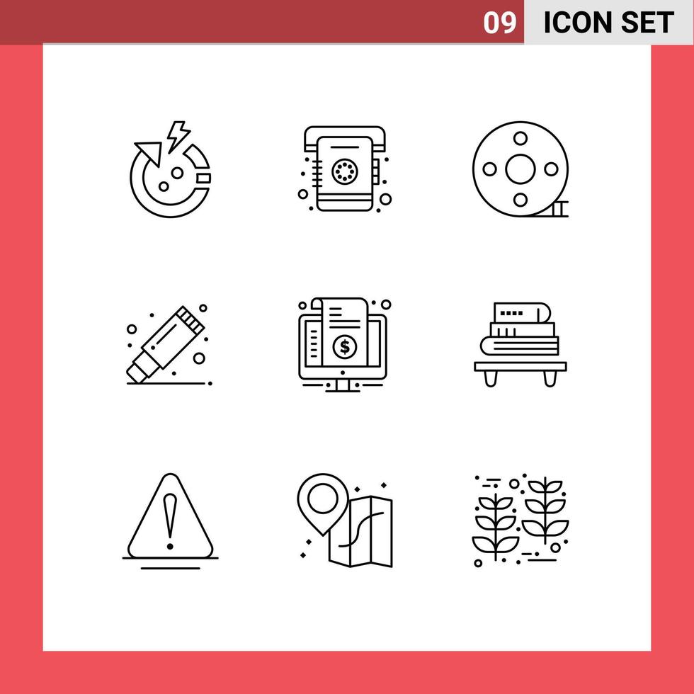 9 Universal Outline Signs Symbols of bill rubber action clapper remover filmmaking Editable Vector Design Elements
