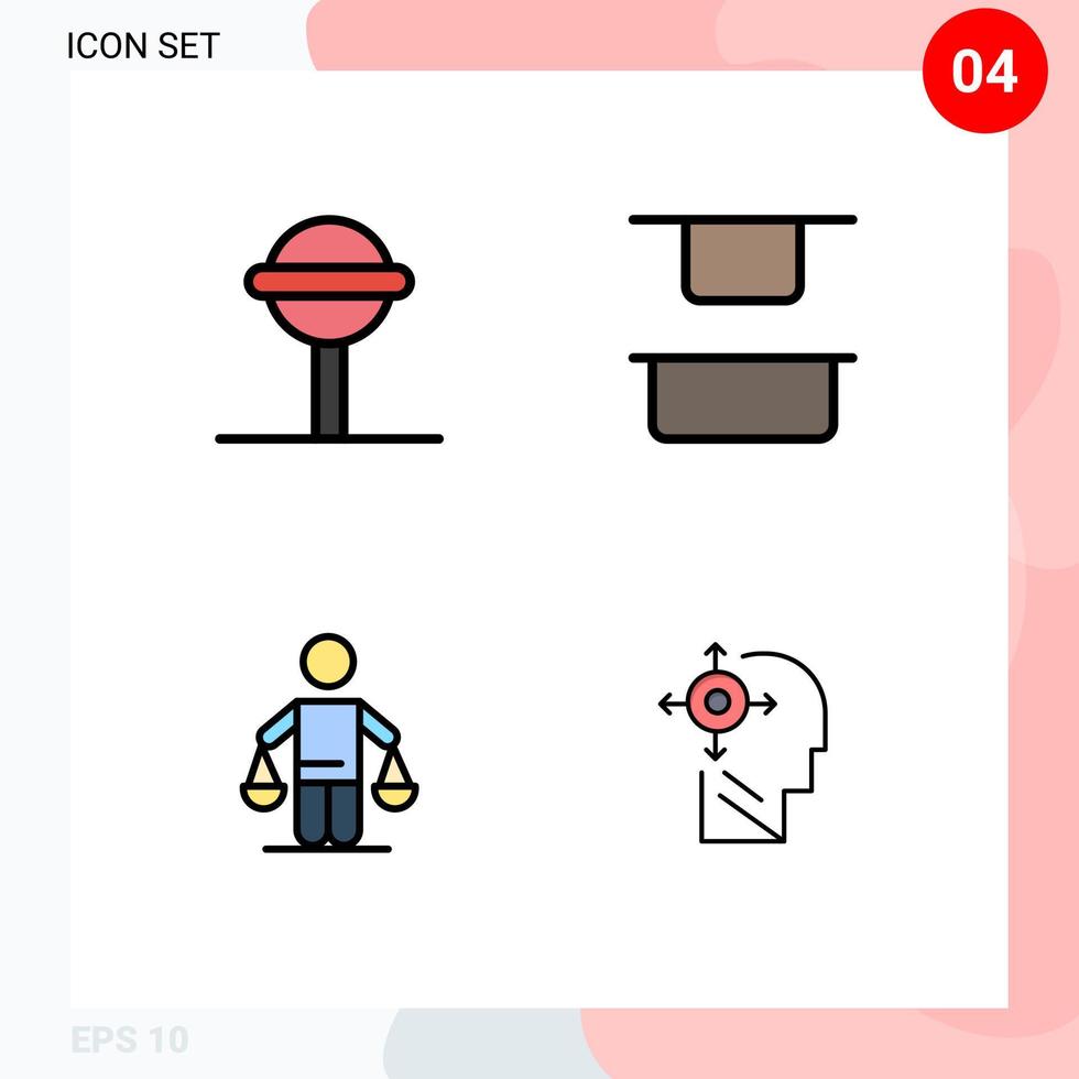 Group of 4 Filledline Flat Colors Signs and Symbols for candy judgment distribute patent mind Editable Vector Design Elements