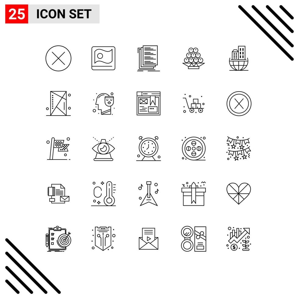 Set of 25 Vector Lines on Grid for chinese fruit bangla food files Editable Vector Design Elements