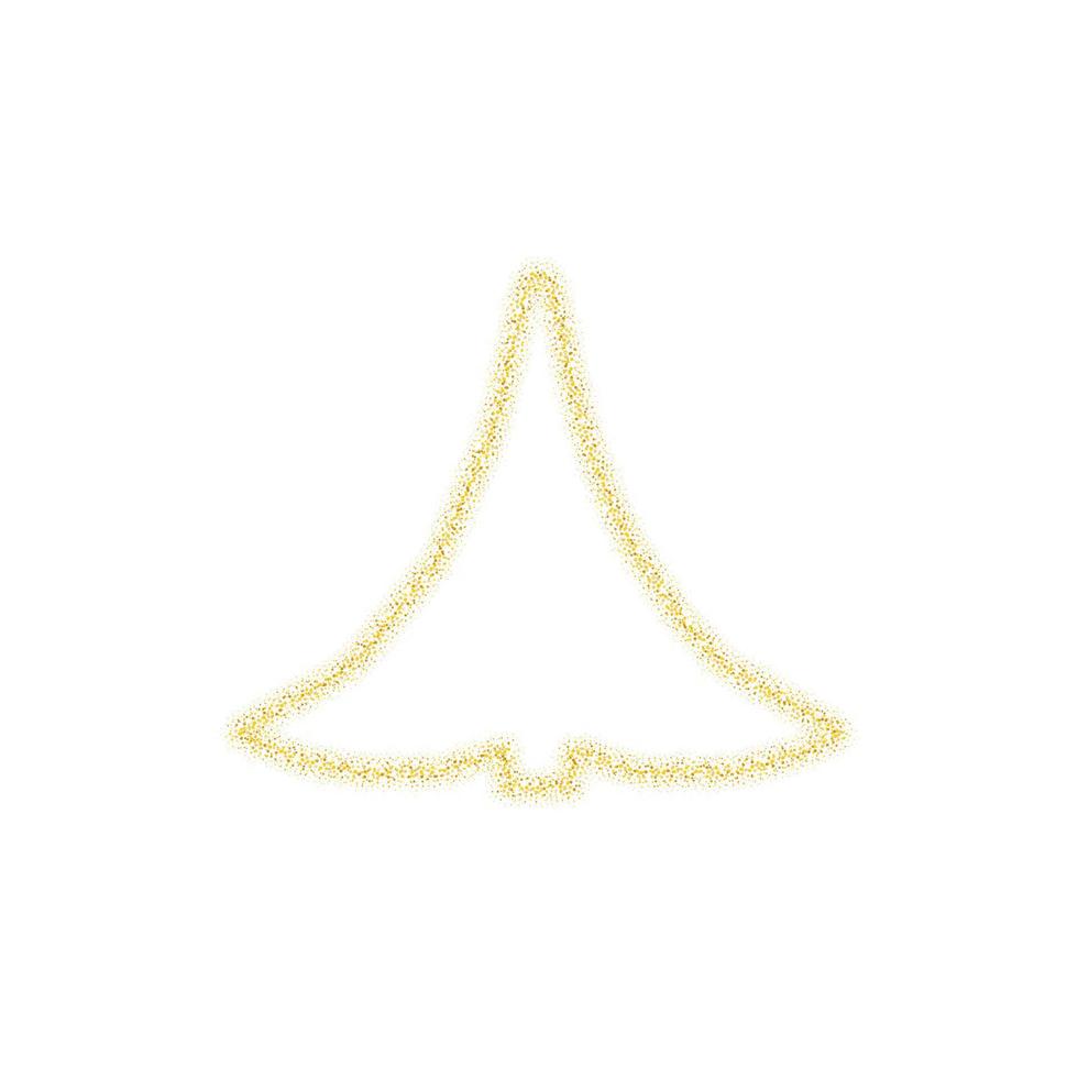 Christmas golden tree decoration of gold glitter shining sparkles on white transparent background. Vector glittering shine tree for Christmas or New Year design template