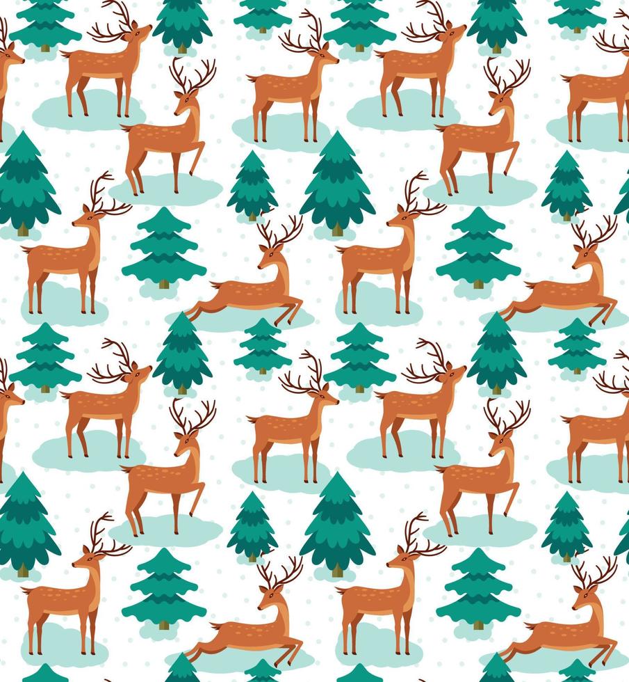 Christmas and New Years seamless pattern in reindeer and fir trees esp 10 vector