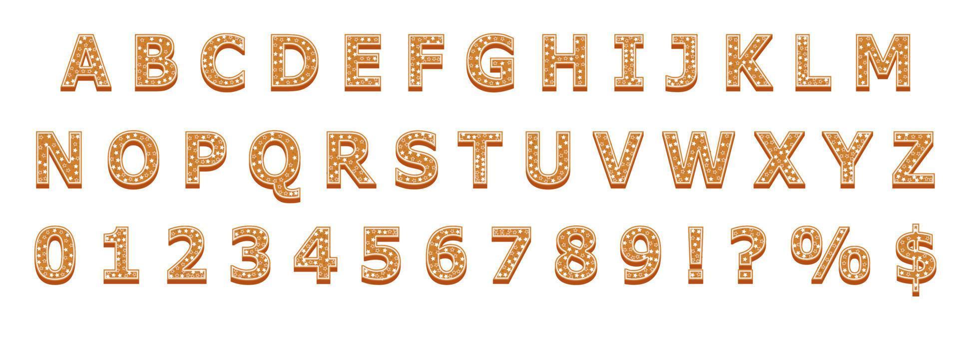 Christmas or New Year alphabet cookies set with glaze vector illustration. Isolated textured letters on white background.