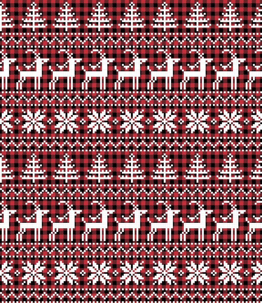 Christmas and New Year pattern at Buffalo Plaid. Festive background for design and print vector