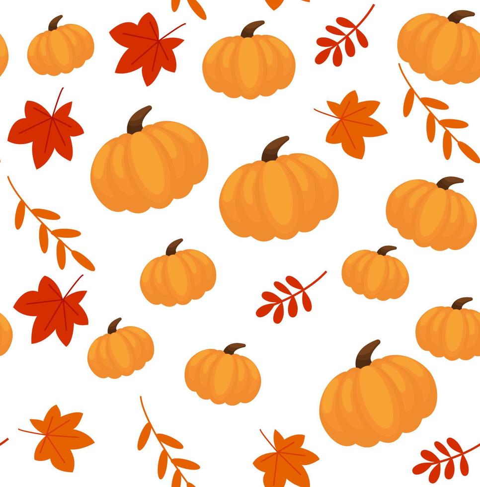 de patrones sin fisuras con calabazas y hojas dibujadas a mano. lindo diseño para halloween o día de agradecimiento. ilustración vegetal vectorial. vector