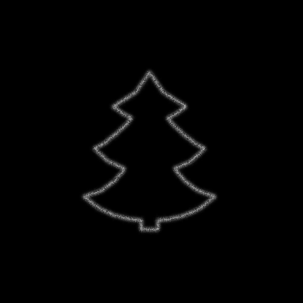Christmas silver tree decoration of silver glitter shining sparkles on black transparent background. Vector glittering shine tree for Christmas or New Year design template