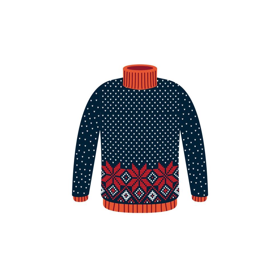 Vector ugly sweaters for Christmas party. Knitted jumpers with winter patterns esp