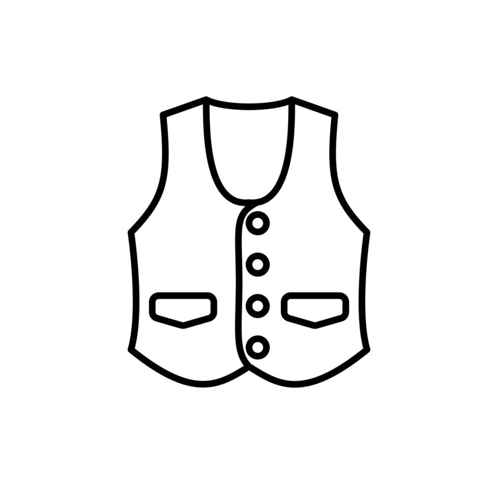 Outline, simple vector vest icon isolated on white background.