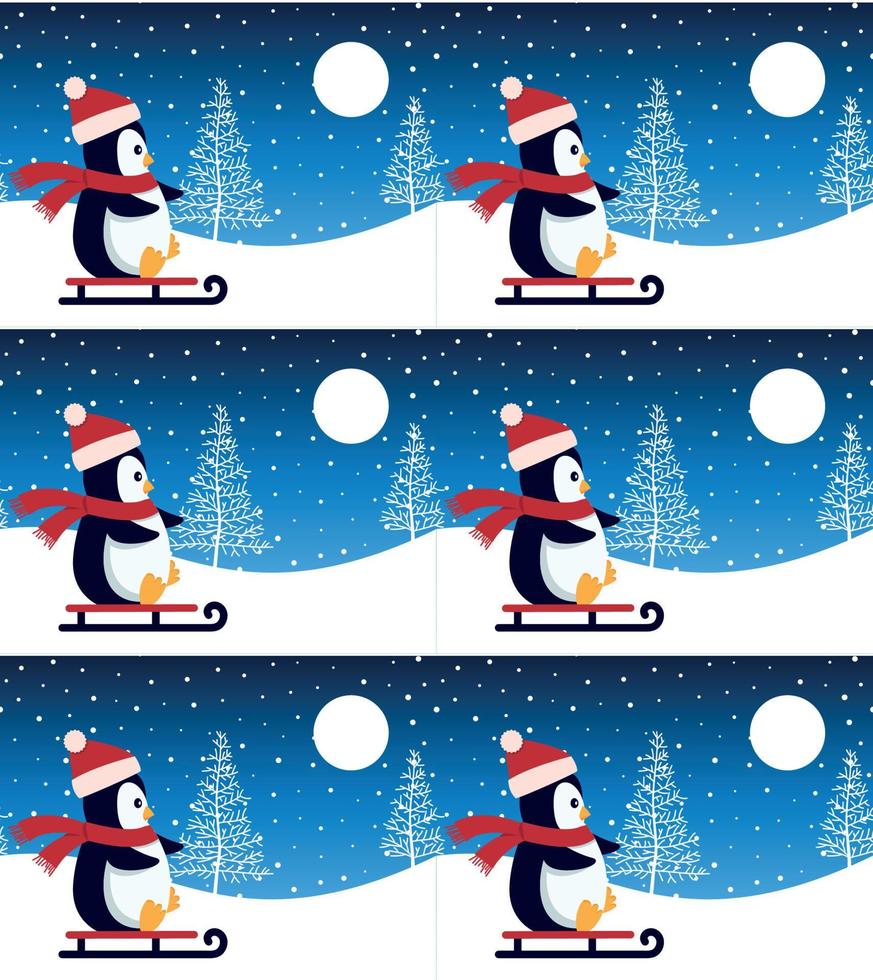 Cute penguin in Christmas and New Year winter seamless pattern. vector