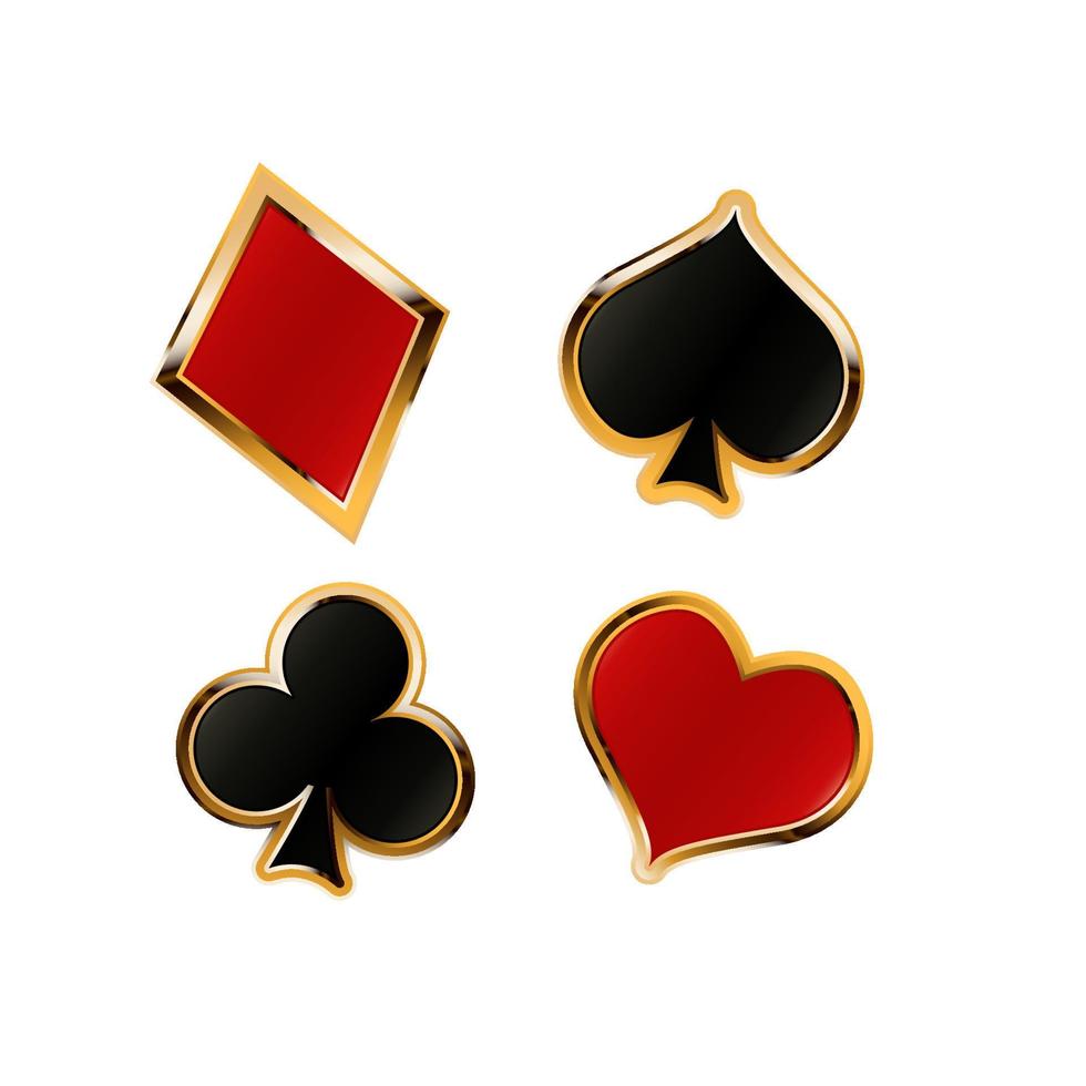 trajes de cartas de póquer, marco dorado - corazones, tréboles, picas y diamantes. aislado. vector