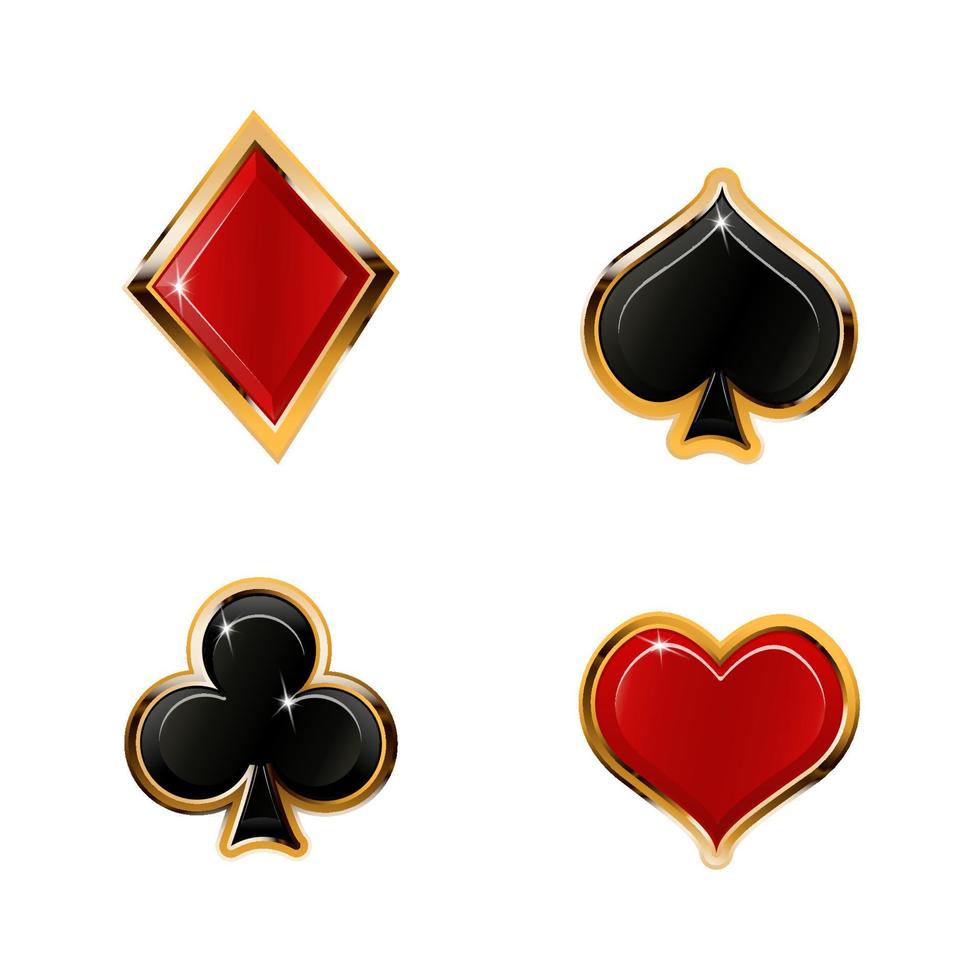 3d Suits of cards in a gold frame. vector