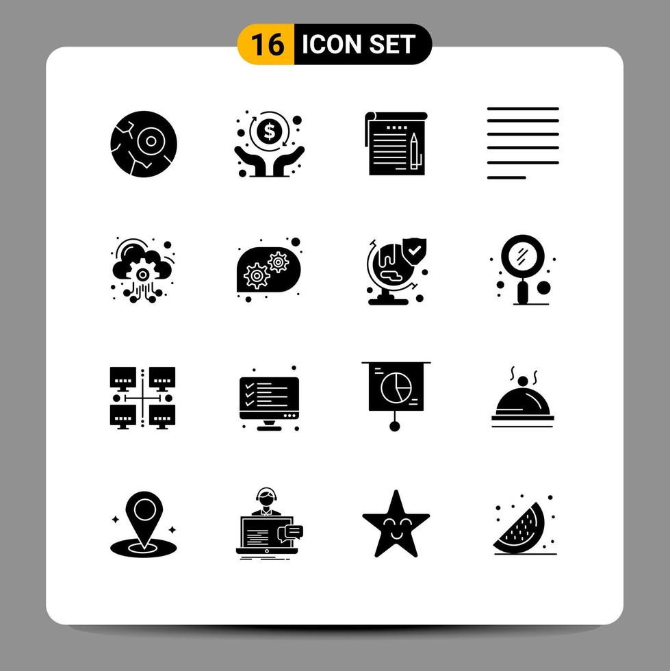 Universal Icon Symbols Group of 16 Modern Solid Glyphs of hosting server cloud student text align Editable Vector Design Elements