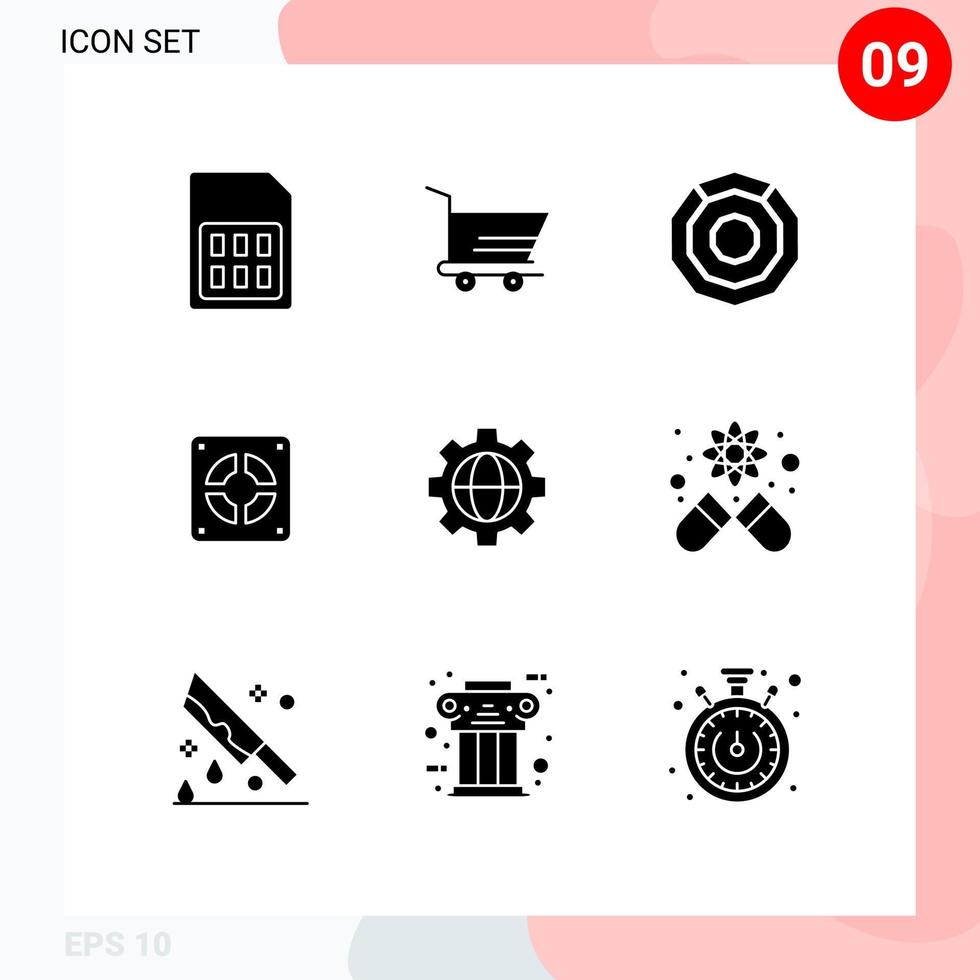 Group of 9 Solid Glyphs Signs and Symbols for setting plumbing komodo plumber extractor Editable Vector Design Elements