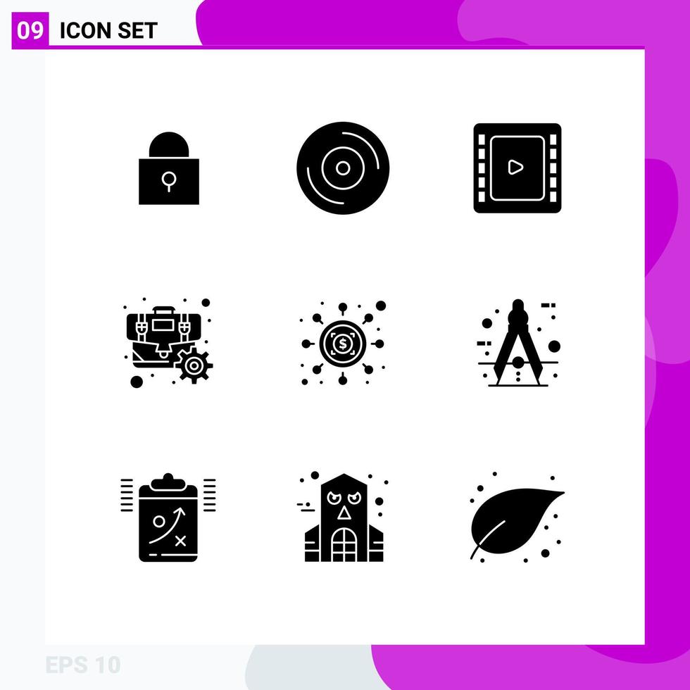 Stock Vector Icon Pack of 9 Line Signs and Symbols for architect money cinematography seo optimization Editable Vector Design Elements