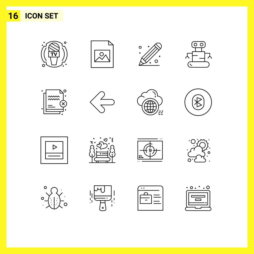 Group of 16 Outlines Signs and Symbols for security file ruler deny robot Editable Vector Design Elements