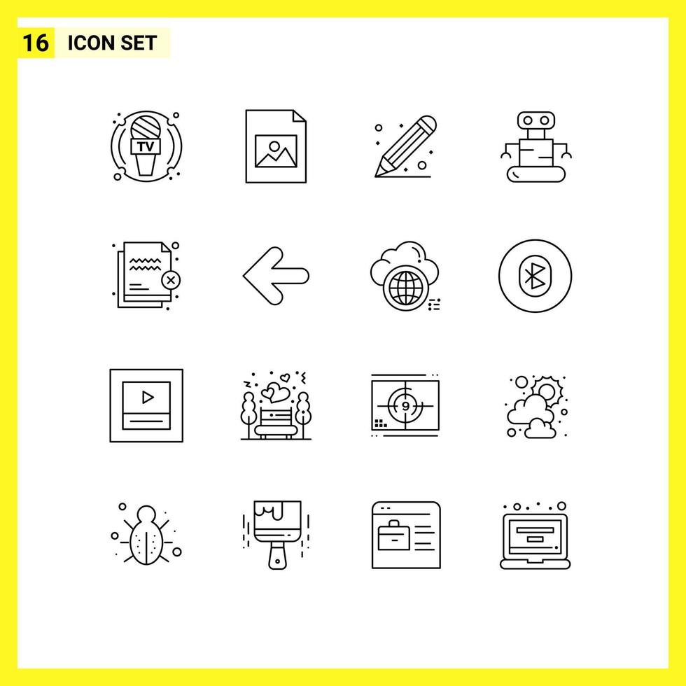 grupo de 16 esboza signos y símbolos para la regla del archivo de seguridad niegan los elementos de diseño vectorial editables del robot vector