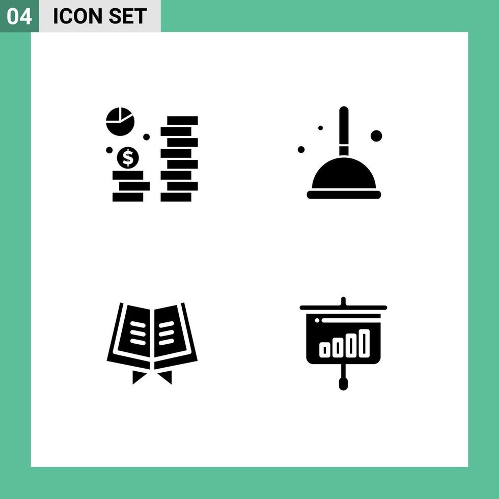 4 Creative Icons Modern Signs and Symbols of coin book economy cleaning quran Editable Vector Design Elements
