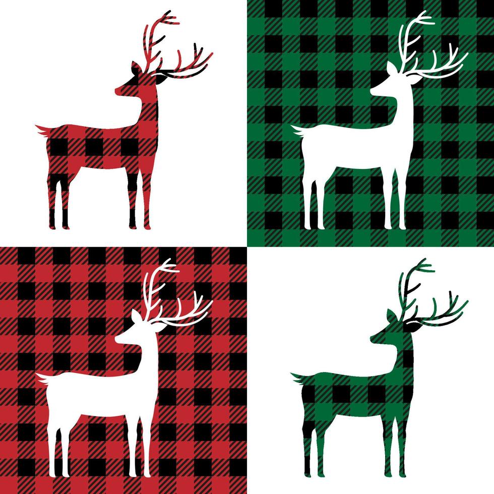 deer pattern at Buffalo Plaid. Festive background for design and print vector