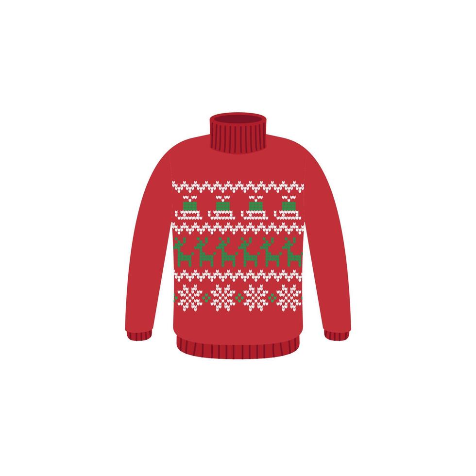 Vector ugly sweaters for Christmas party. Knitted jumpers with winter patterns esp