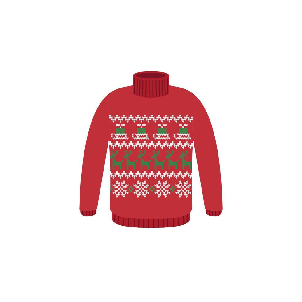 Vector ugly sweaters for Christmas party. Knitted jumpers with winter patterns esp