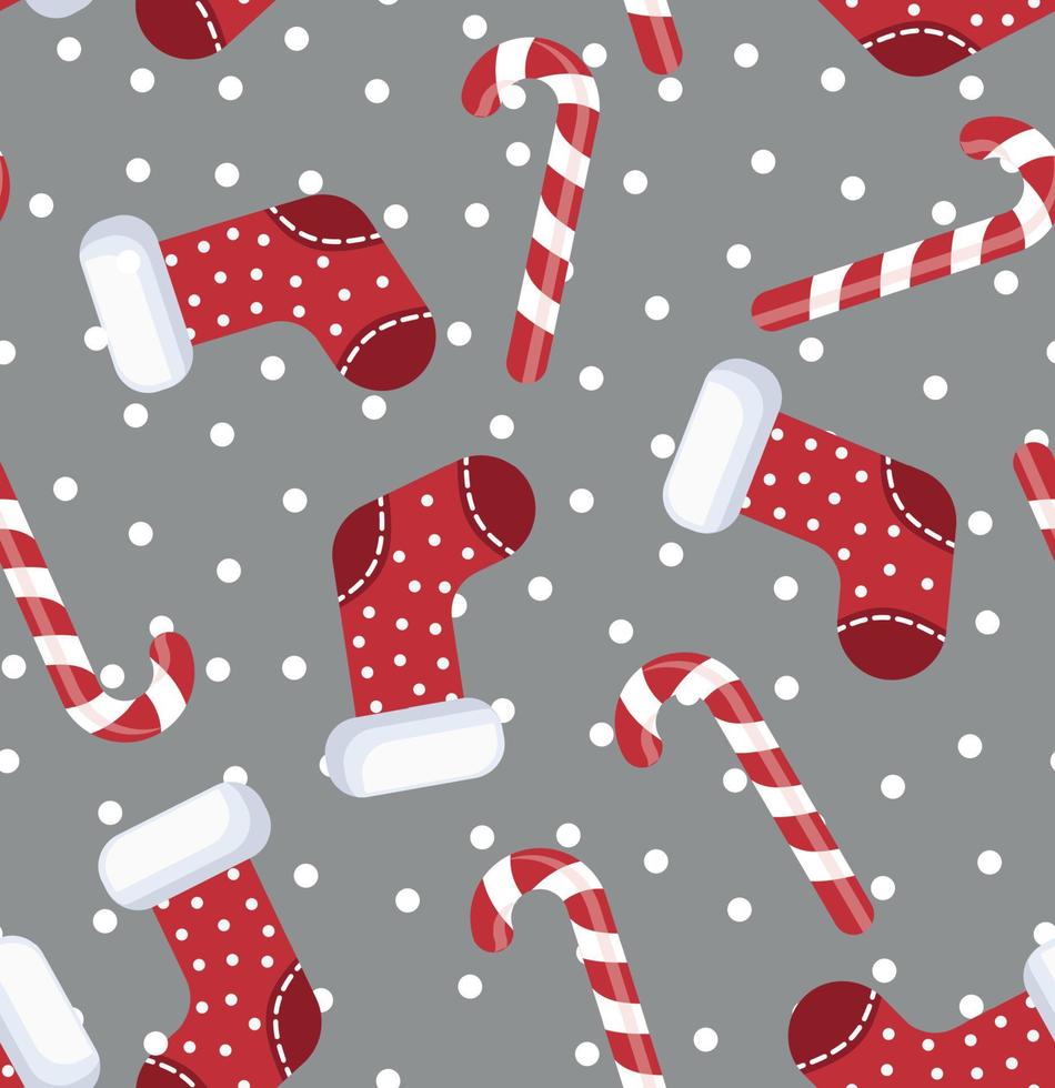 Vector illustration of seamless pattern candy cane and sock christmas cartoon