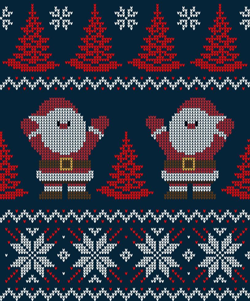 Knitted Christmas and New Year pattern. Wool Knitting Sweater Design. Wallpaper wrapping paper textile print. vector