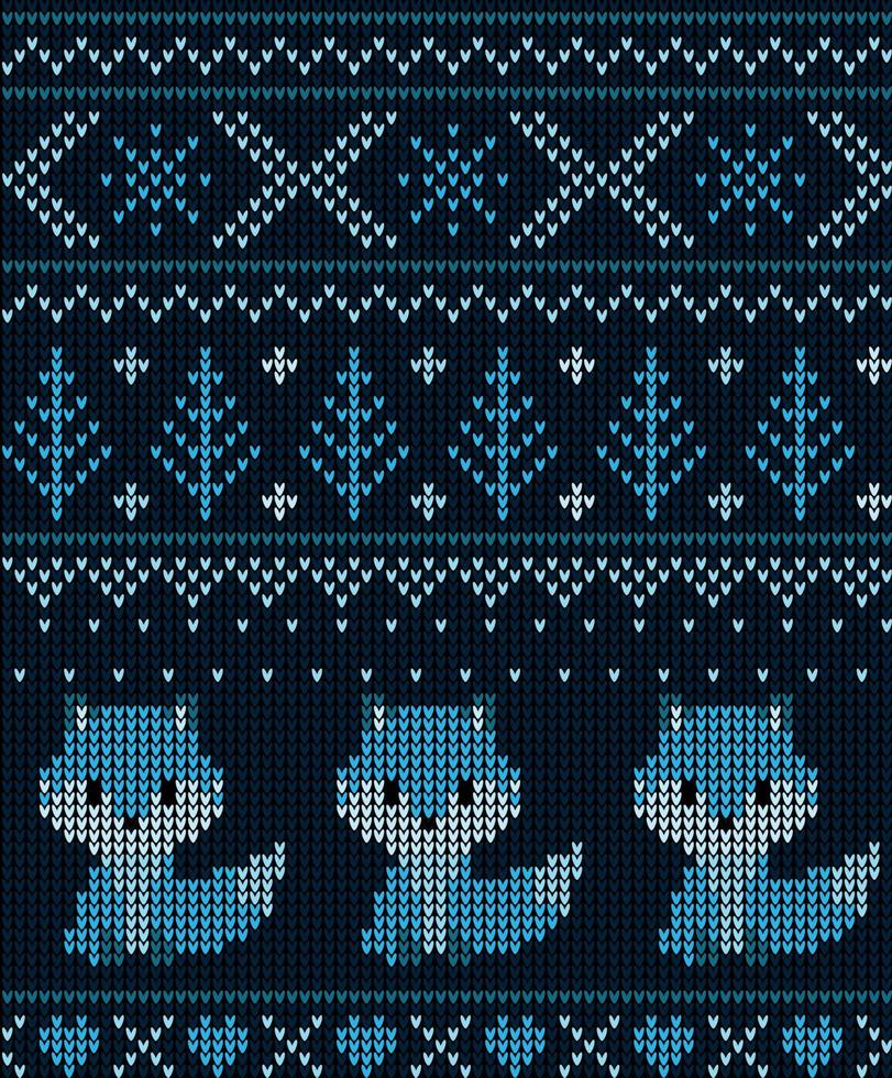 New Year's Christmas pattern knitted with foxes vector illustration eps