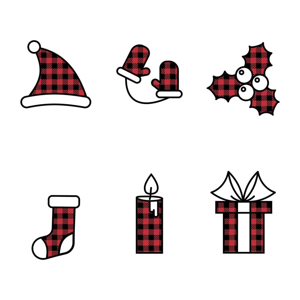 patrón de navidad y año nuevo en el conjunto de iconos de cuadros de búfalo. fondo festivo para diseño e impresión vector