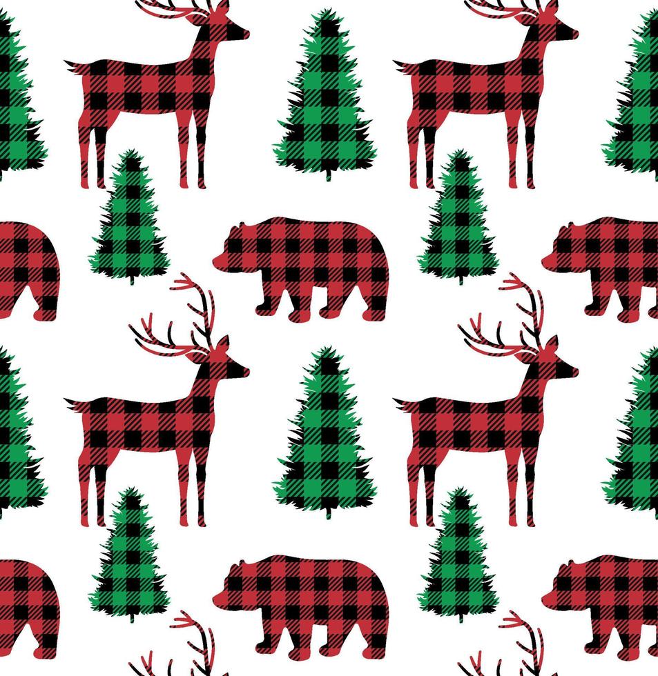 Buffalo Plaid Christmas and New Year s pattern in a convertible carries a Christmas tree. vector