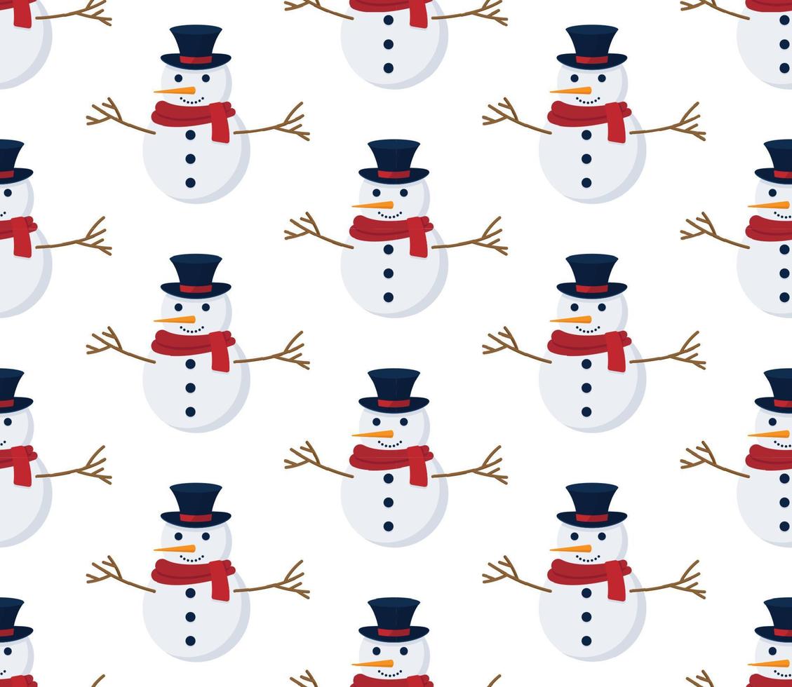 patrón de Navidad sin costuras con muñeco de nieve, perfecto para papel tapiz, papel de envolver, rellenos de patrón, saludos de invierno, fondo de página web, tarjetas de felicitación de Navidad y Año Nuevo vector