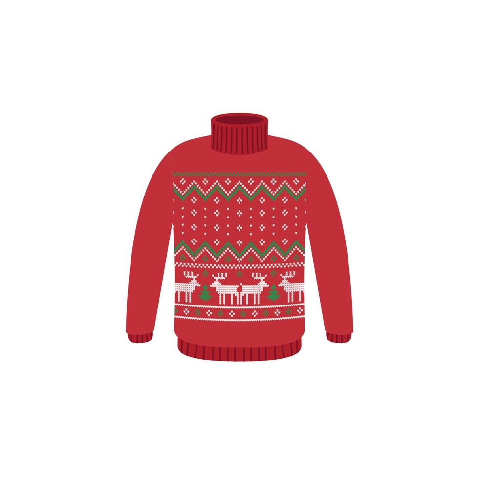 Vector ugly sweaters for Christmas party. Knitted jumpers with winter patterns esp