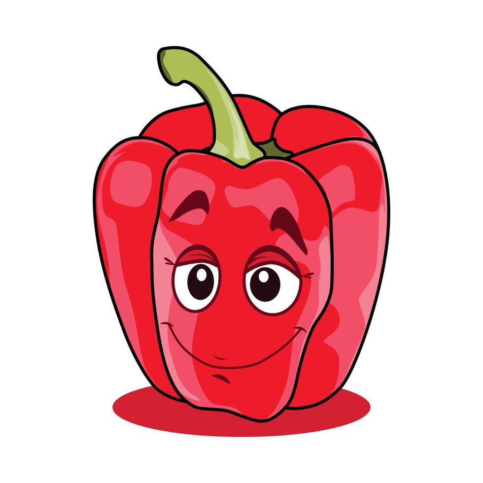 Red Paprika Cartoon Character. Vector Illustration Isolated on White Background