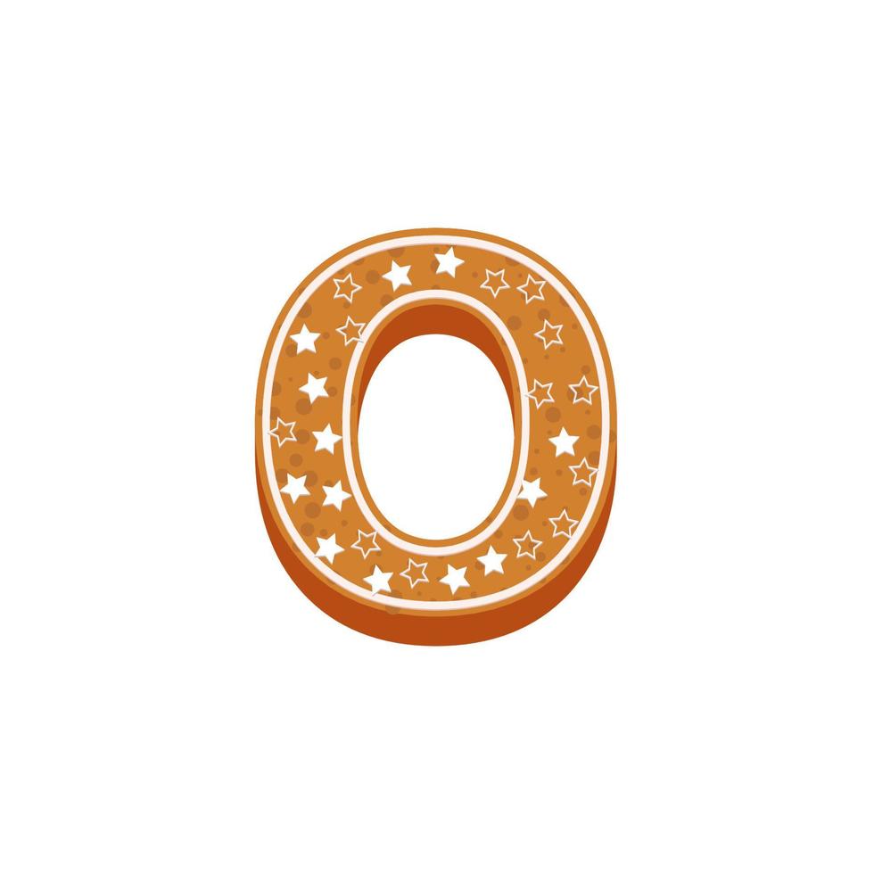 Christmas or New Year alphabet O cookies with glaze vector illustration. Isolated textured letters on white background.