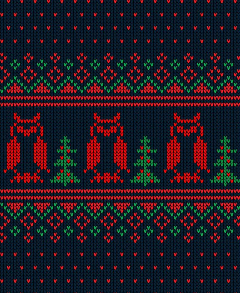 Knitted Christmas and New Year pattern in cow. Wool Knitting Sweater Design. Wallpaper wrapping paper textile print. vector
