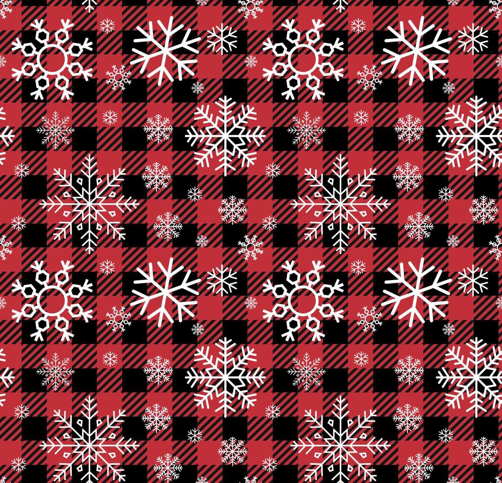 Buffalo plaid Christmas Jingle Bells on the background of the music page. Festive seamless pattern. Vector illustration.